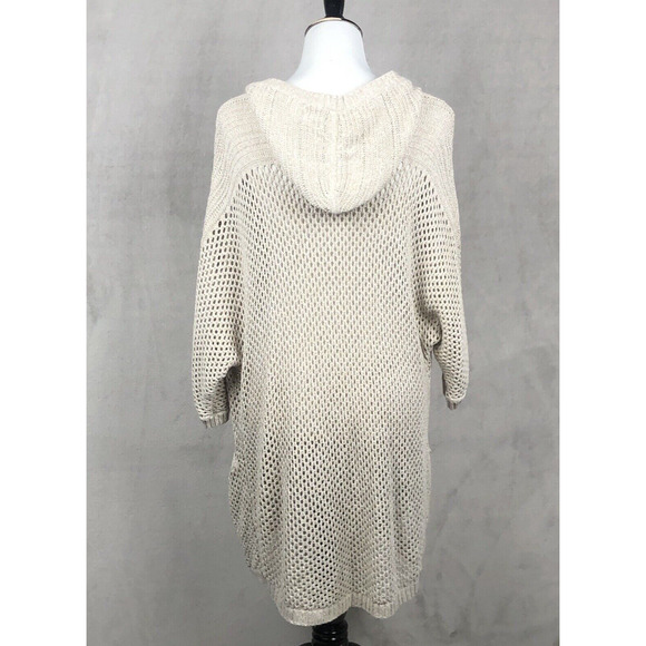 EDDIE BAUER Linen Cotton Open Cardigan Sweater Sz M Oatmeal Knit Pockets Hooded - Picture 4 of 12